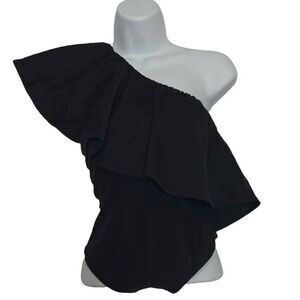 Alix NYC bodysuit revolve‎ moore black ruffle one shoulder size XS